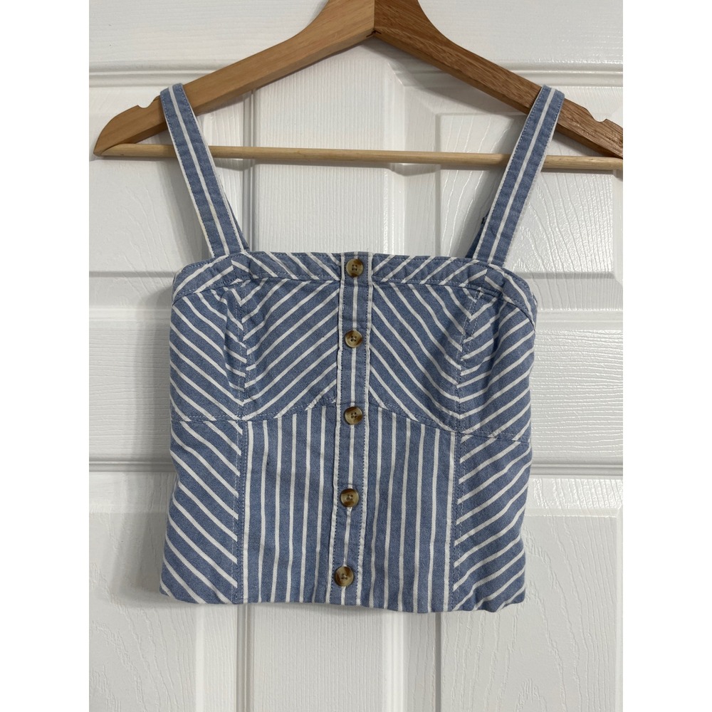 Abercrombie & Fitch Blue White Striped Smocked Button Down Crop Cami Top XS